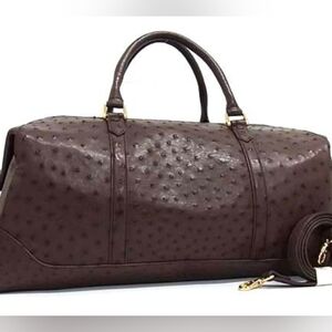 Unisex Ostrich Print Leather Brown Duffle Travel Bag